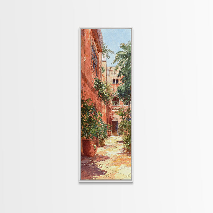 Moroccan Terracotta Courtyard Alley With Palms Wall Art, North Africa Travel Print, Boho Mediterranean Home Decor Gift For Her