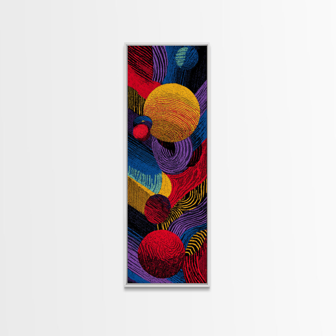 Vibrant Rainbow Spheres And Curved Lines Wall Art, Colorful Abstract African Inspired Canvas, Modern Statement Decor Gift
