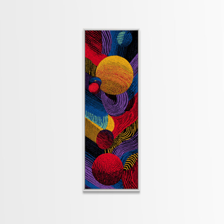 Vibrant Rainbow Spheres And Curved Lines Wall Art, Colorful Abstract African Inspired Canvas, Modern Statement Decor Gift