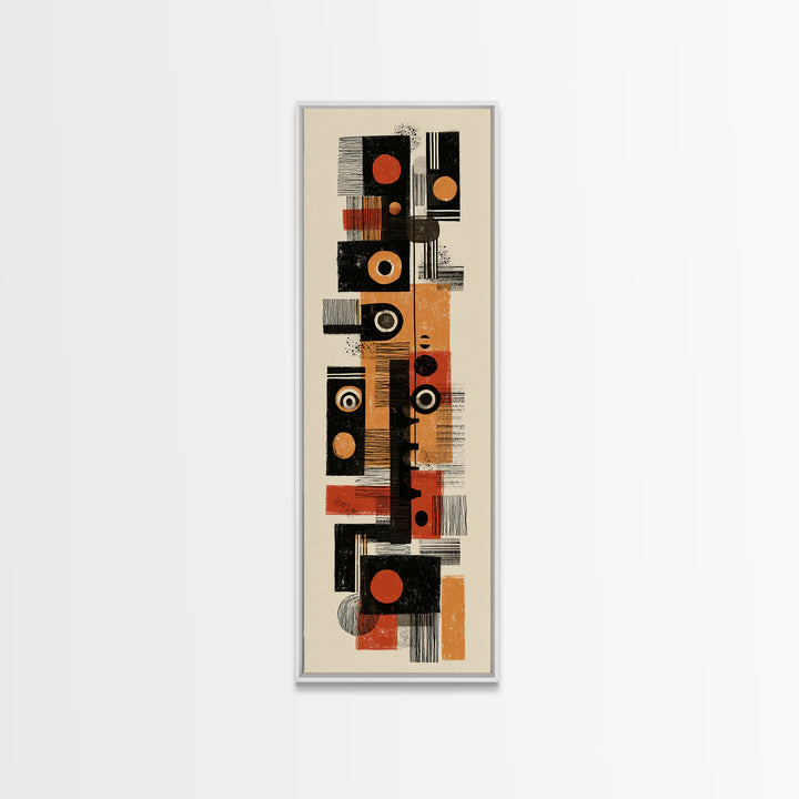 Orange Black Mid Century Geometric Blocks Canvas Print, Abstract African Inspired Wall Decor, Modern Minimalist Office Art