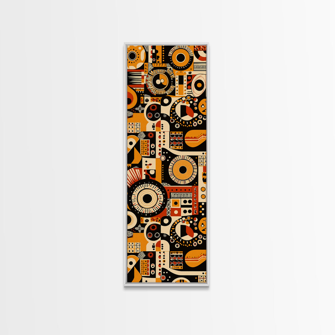 Orange Black African Pattern Collage Wall Art, Tribal Textile Inspired Canvas Print, Afrocentric Boho Home Decor Gift For Him
