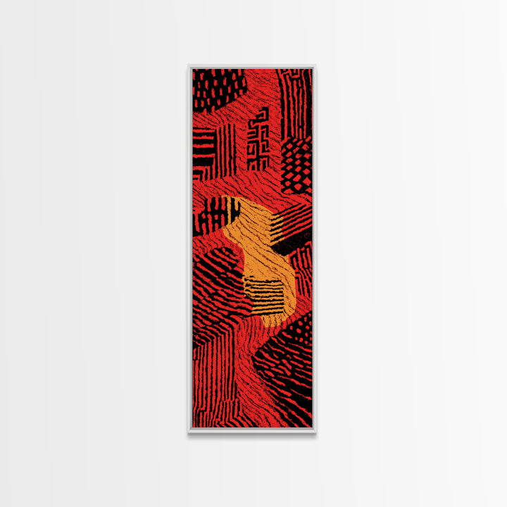 Red Orange Mud Cloth Textile Pattern Canvas Print, Abstract African Tribal Wall Decor, Bold Ethnic Home Decor Gift For Her