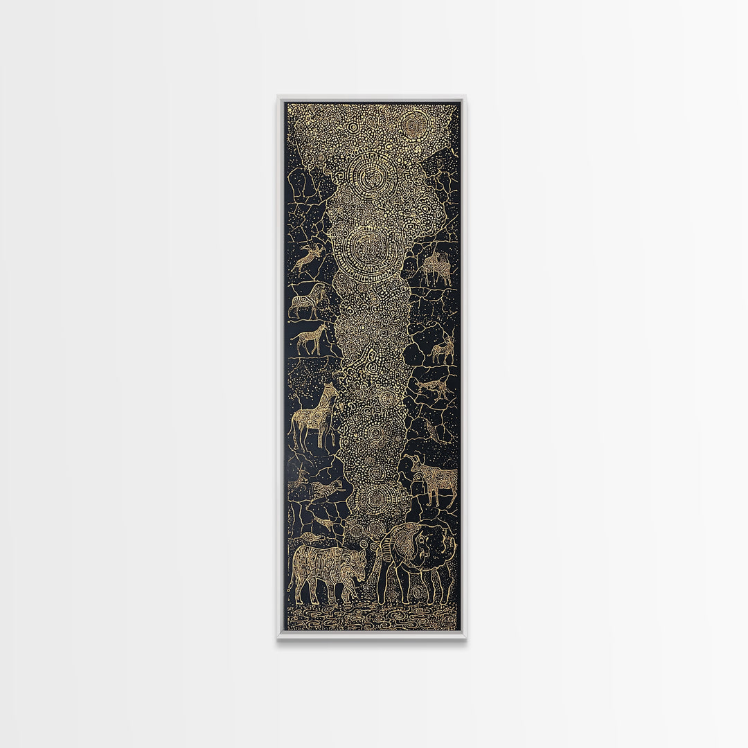 Golden African Safari Animals Wall Art, Elephant Giraffe Lion Map, Black Gold Tribal Decor, Luxury Canvas Print For Living Room