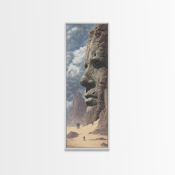 Giant Stone Face In Desert Canvas Print, Ancient African Landscape, Mystical Monument Wall Art, Sahara Explorer Decor Gift