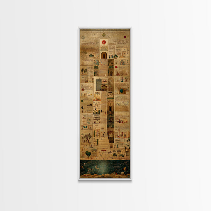 Ancient African City Manuscript Canvas Print, Egyptian Map Collage Wall Art, Hieroglyphic Cultural Home Decor For Living Room