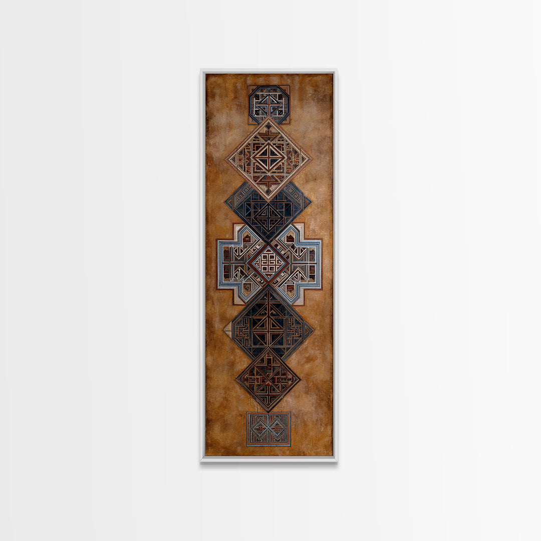 Geometric African Textile Pattern Canvas Print, Tribal Mud Cloth Wall Art, Earth Tone Cultural Decor For Boho Home Decor