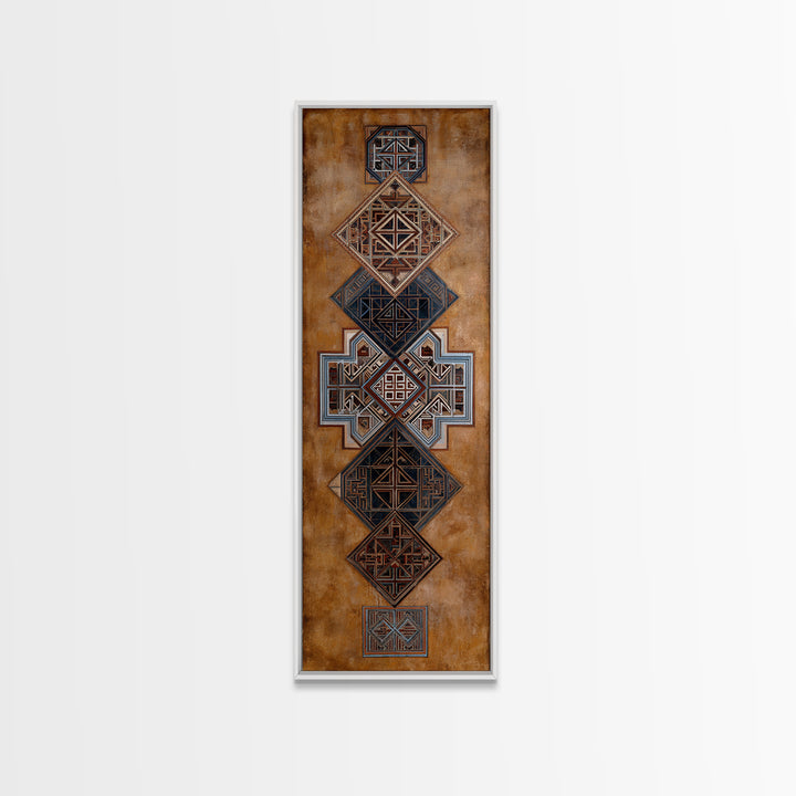 Geometric African Textile Pattern Canvas Print, Tribal Mud Cloth Wall Art, Earth Tone Cultural Decor For Boho Home Decor