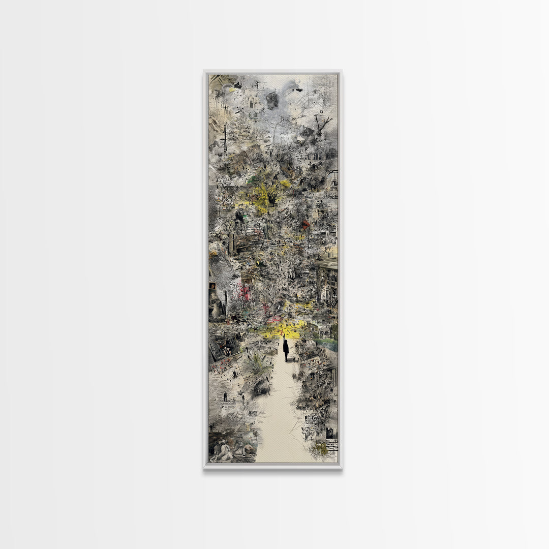 Dreamy Abstract City Ruins Wall Art, Gray Yellow Urban Landscape, Contemporary Canvas Print, Statement Office Decor Gift