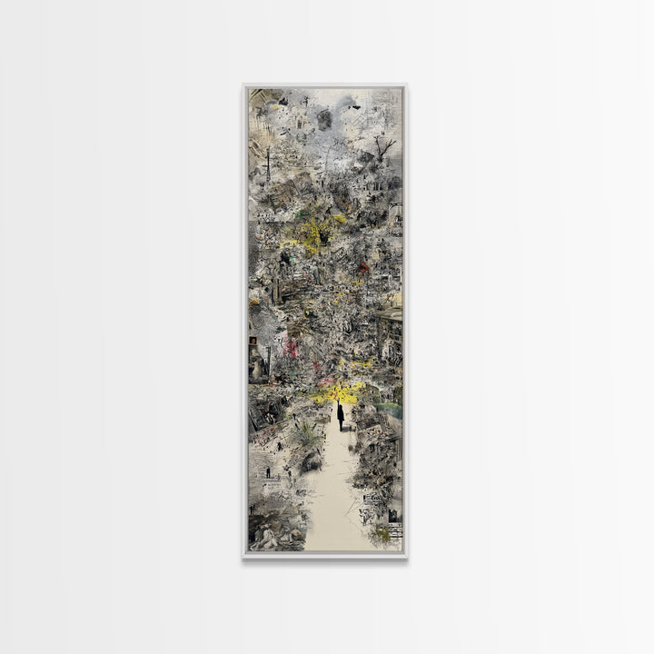 Dreamy Abstract City Ruins Wall Art, Gray Yellow Urban Landscape, Contemporary Canvas Print, Statement Office Decor Gift