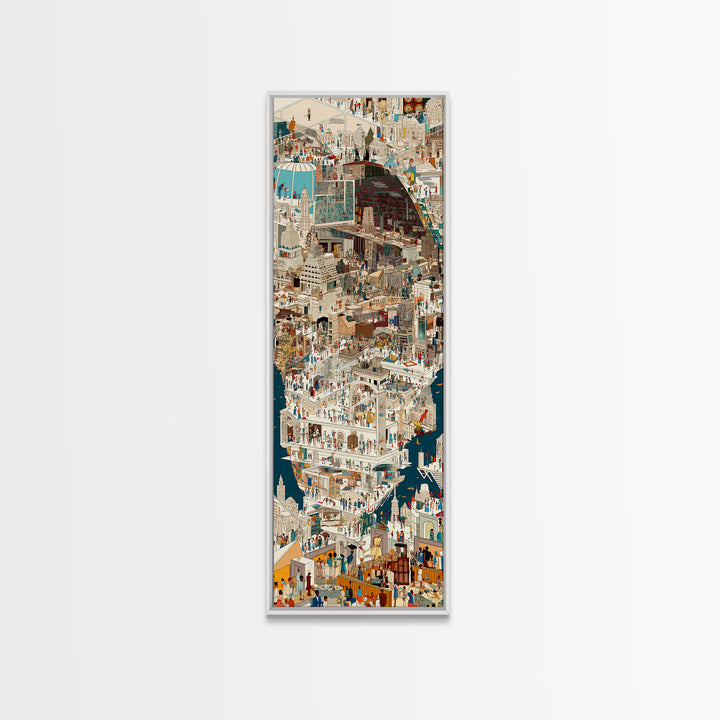 White Coastal Medina City Map Wall Art, Detailed African Travel Poster, Moroccan Inspired Canvas Print, Cultural Home Decor