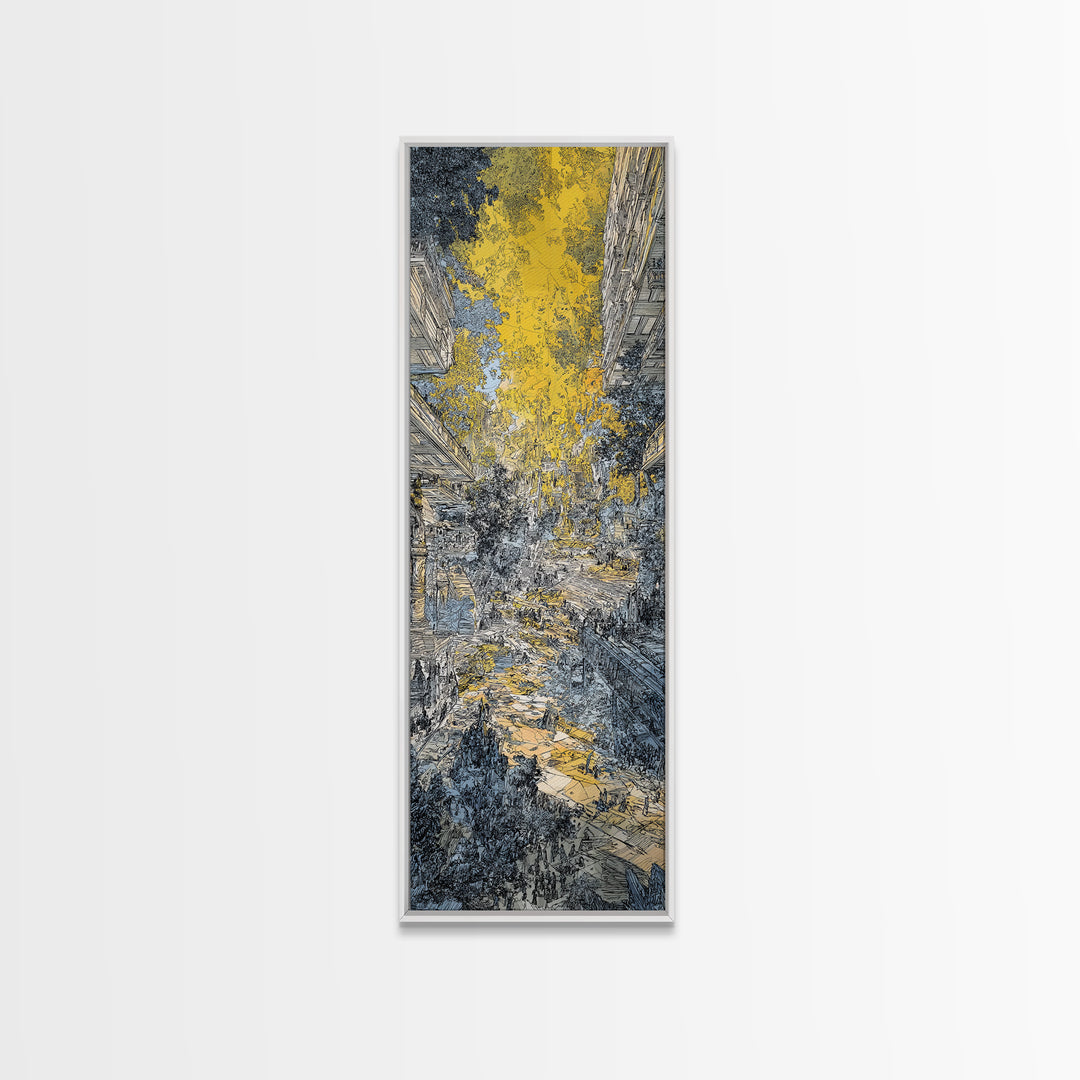 Golden Abstract City Canyon Wall Art, Urban Skyline Painting, Modern African Art, Textured Canvas, Living Room Decor, Office Art