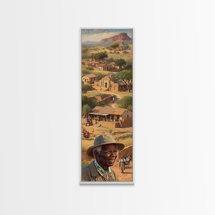 African Elder Village Landscape Canvas Print, Rural Homestead Portrait, Safari Art, Cultural Wall Decor, Housewarming Gift