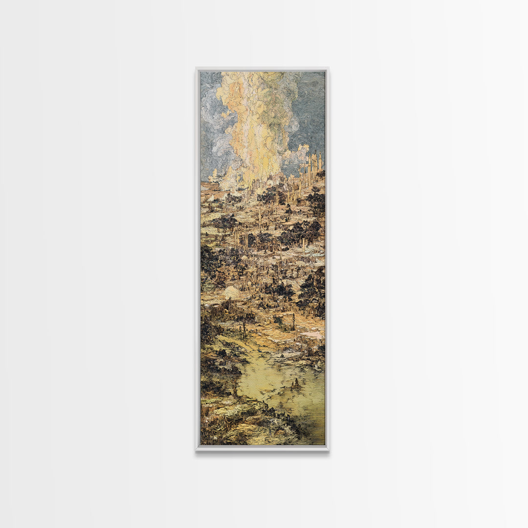 Ochre Abstract River City Wall Art, Modern African Art, Textured Skyline Painting, Large Canvas Wall Decor For Office Art