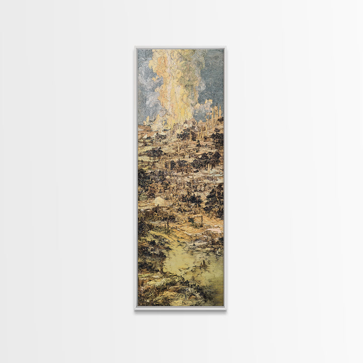 Ochre Abstract River City Wall Art, Modern African Art, Textured Skyline Painting, Large Canvas Wall Decor For Office Art