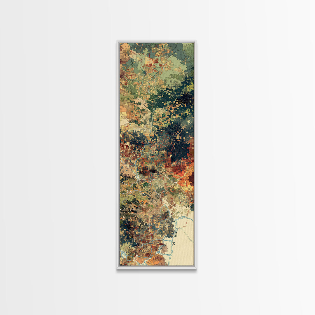 Pixelated Aerial Landscape Wall Art, Abstract African Map Inspired Print, Green Orange Modern Canvas, Statement Home Decor