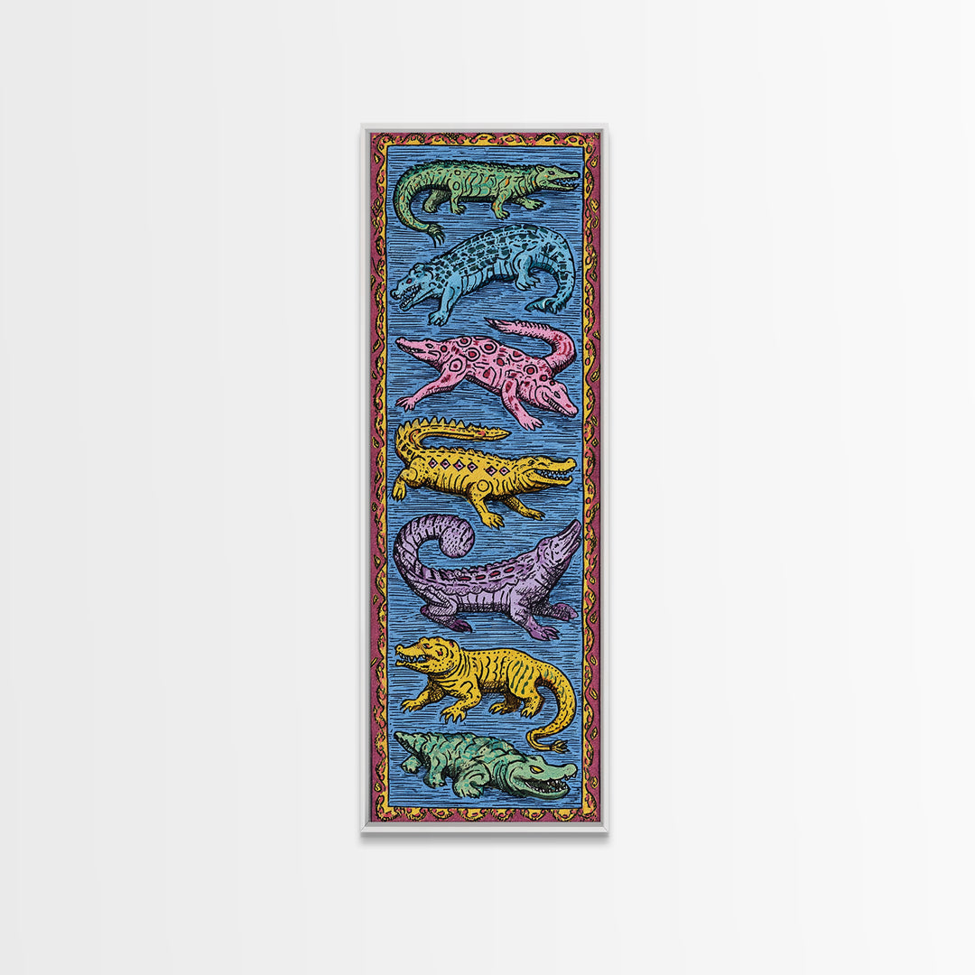 Colorful African Crocodile And Lizard Folk Wall Art, Tribal Animal Pattern, Safari Decor, Vibrant Reptile Canvas Print Gift