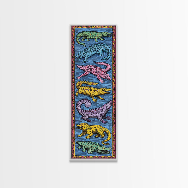 Colorful African Crocodile And Lizard Folk Wall Art, Tribal Animal Pattern, Safari Decor, Vibrant Reptile Canvas Print Gift