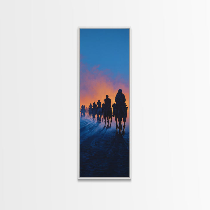 Dawn Camel Caravan In Blue Desert Canvas Print, African Travel Wall Art, Safari Decor, Statement Artwork For Living Room