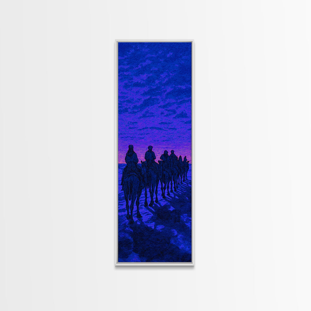 Blue Purple Desert Camel Caravan Wall Art, African Safari Art, Nomad Landscape, Boho Living Room Decor, Statement Canvas Print