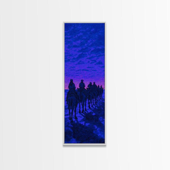 Blue Purple Desert Camel Caravan Wall Art, African Safari Art, Nomad Landscape, Boho Living Room Decor, Statement Canvas Print