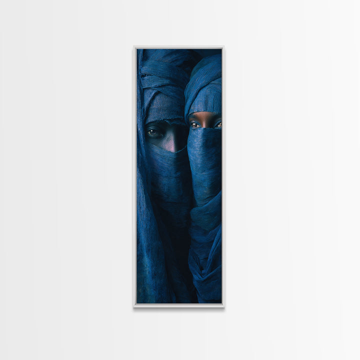 Indigo Veiled Tuareg Portrait Canvas Print, African Portrait Wall Art, Blue Nomad Decor, Afrocentric Cultural Home Decor