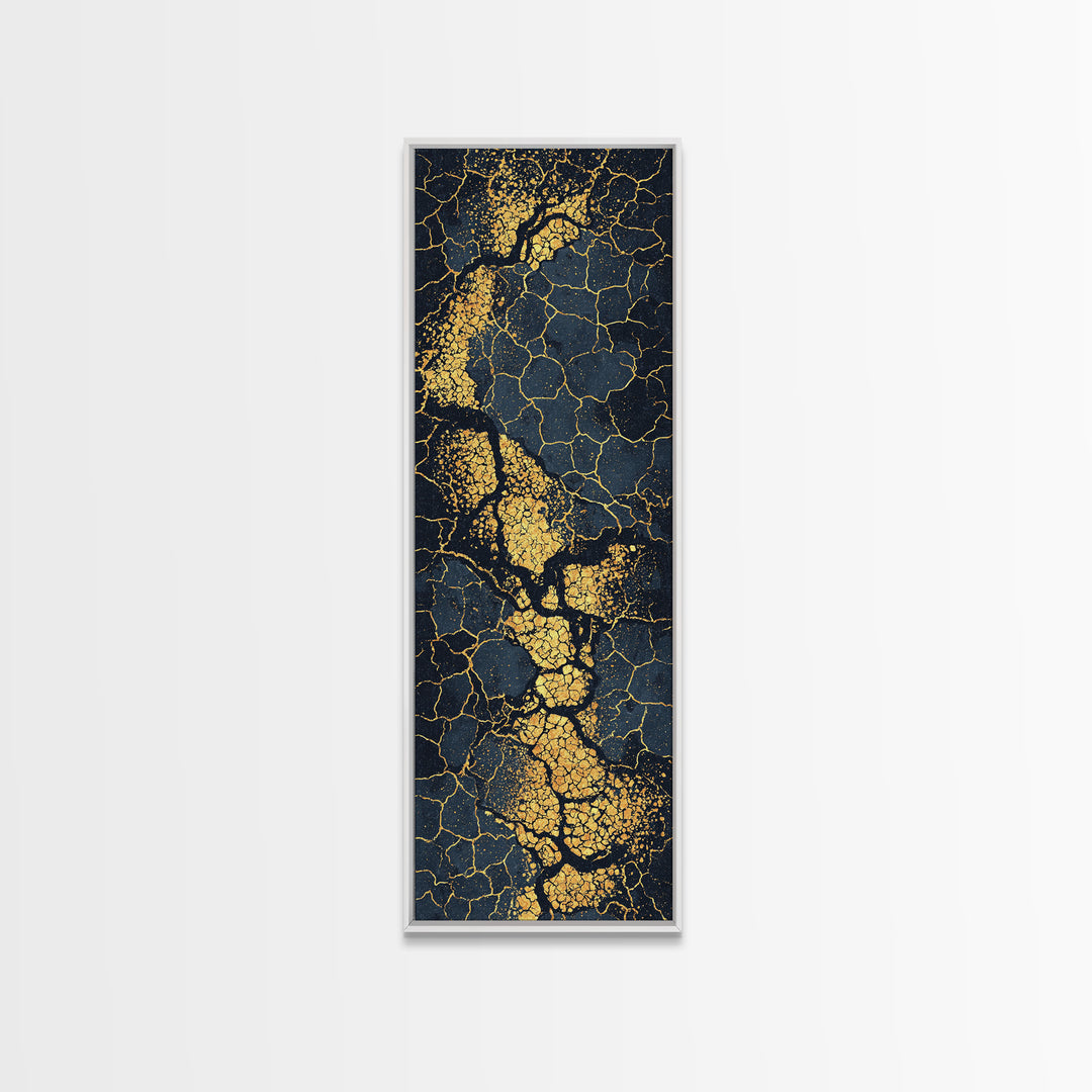 Black Gold Cracked Stone Abstract Wall Art, African Abstract Canvas Print, Luxury Marble Texture Modern Office Decor Gift