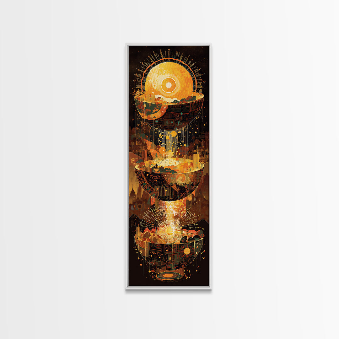 Glowing Solar City And Floating Worlds Canvas Print, Afrofuturism Decor, African Inspired Abstract, Modern Black Art, Statement Wall Decor