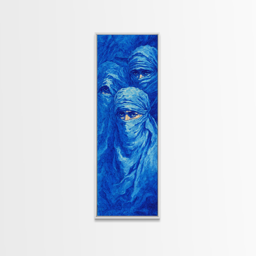 Dreamy Blue Veiled Women Wall Art, African Women Art Canvas Print, Indigo Nomad Portrait, Feminine Afrocentric Decor Gift