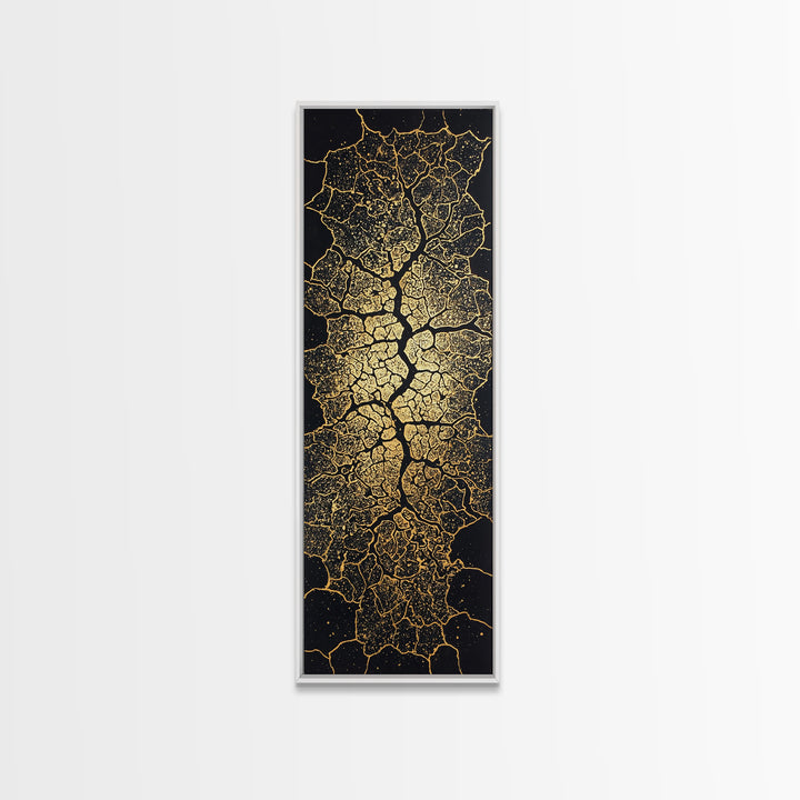 Gold Cracked Leaf Pattern Framed Canvas Print, Abstract African Wall Art, Black Gold Texture, Luxury Modern Home Decor Gift