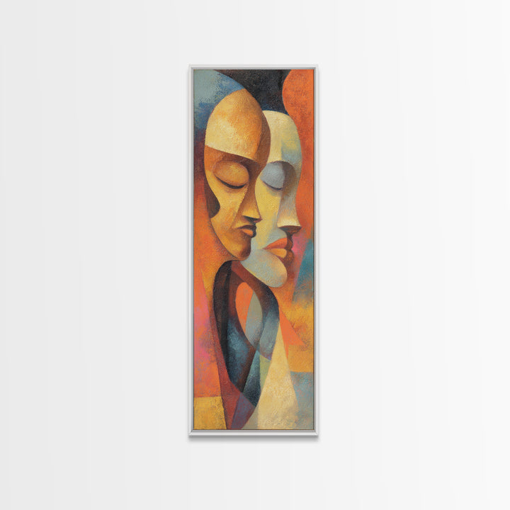Abstract African Couple Faces In Warm Orange Tones Wall Art, Afrocentric Portrait Canvas, Black Culture Home Decor Gift Idea