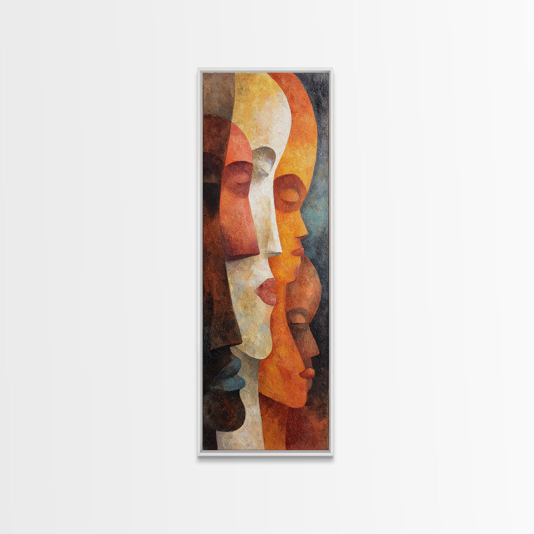 Layered African Mask Profiles In Gold And Rust Canvas Print, Abstract African Art, Tribal Portrait, Cultural Wall Decor Gift