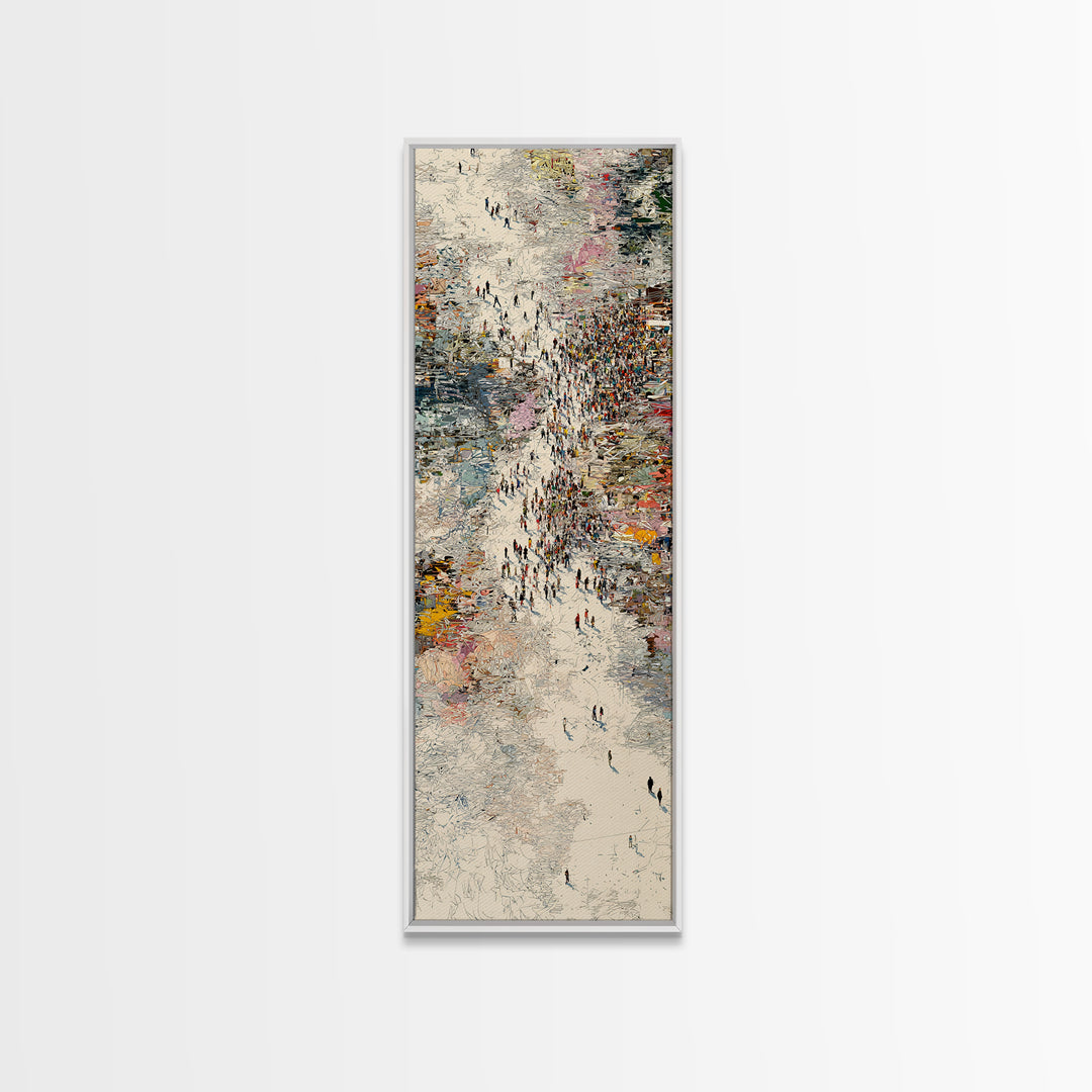 Abstract Crowd River Scene With Tiny Figures Wall Art, Modern African Art Print, Textured City Movement Home Decor Gift Idea