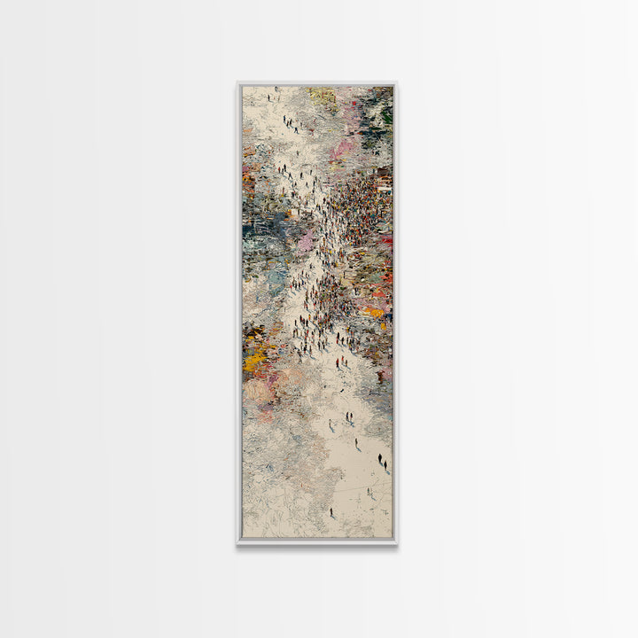 Abstract Crowd River Scene With Tiny Figures Wall Art, Modern African Art Print, Textured City Movement Home Decor Gift Idea