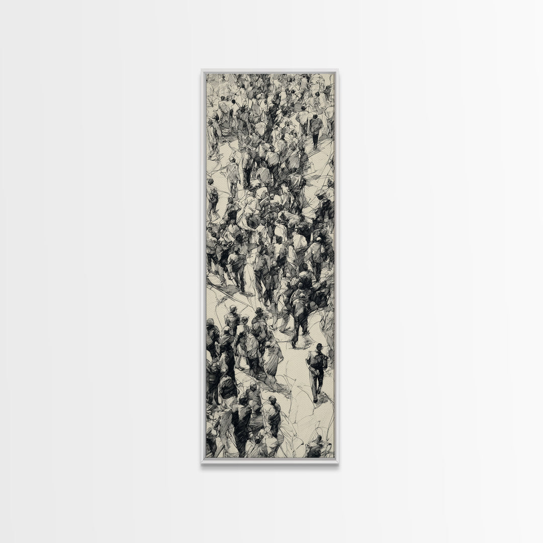 Monochrome Ink Crowd March With African Figures Canvas Print, Black And White Art, Cultural Wall Decor, Statement Gift Idea
