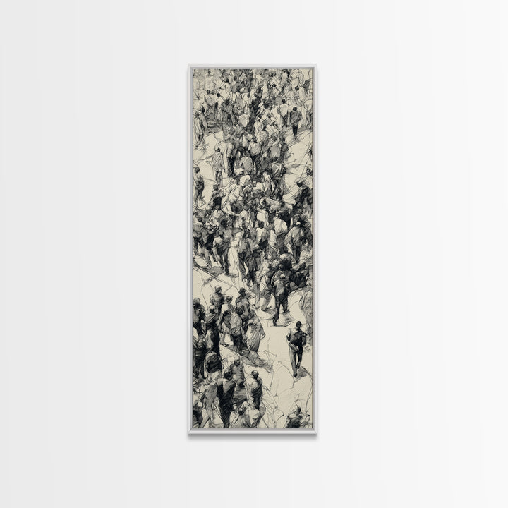 Monochrome Ink Crowd March With African Figures Canvas Print, Black And White Art, Cultural Wall Decor, Statement Gift Idea