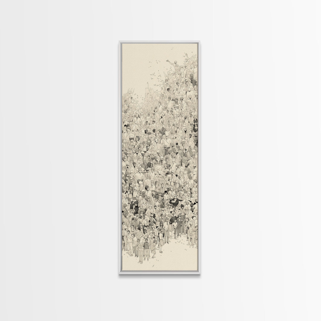 Minimal Ink Crowd Gathering In Soft Neutral Tones Canvas Print, African Inspired Wall Decor, Modern Cultural Art Gift Idea