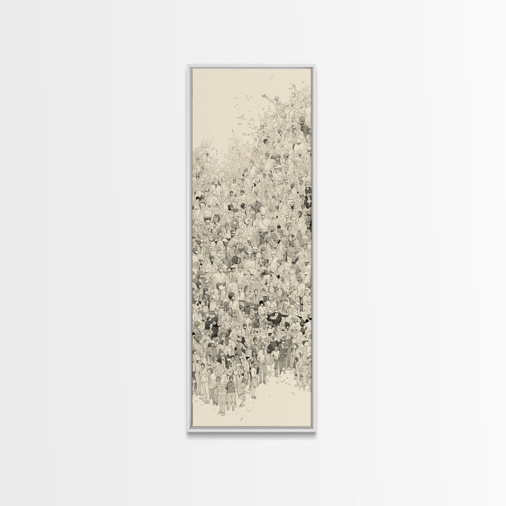 Minimal Ink Crowd Gathering In Soft Neutral Tones Canvas Print, African Inspired Wall Decor, Modern Cultural Art Gift Idea