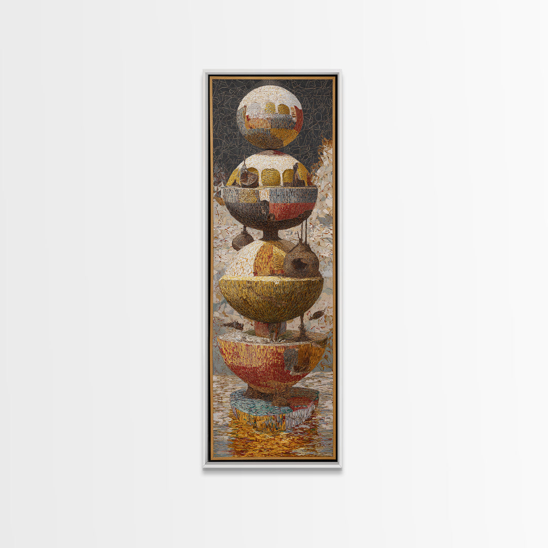 Stacked Textured Earth Tone Spheres Framed Canvas Print, African Abstract Wall Decor, Modern Geometric Art, Luxury Home Gift