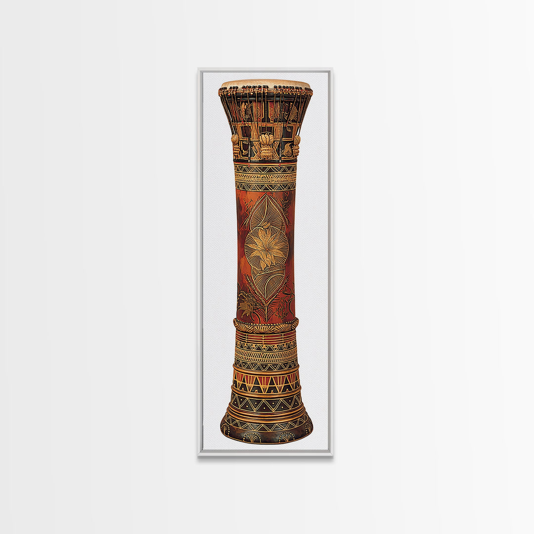 Carved African Djembe Drum Sculpture In Warm Wood Tones Wall Art, Tribal Decor, African Inspired Home Decor Gift For Him
