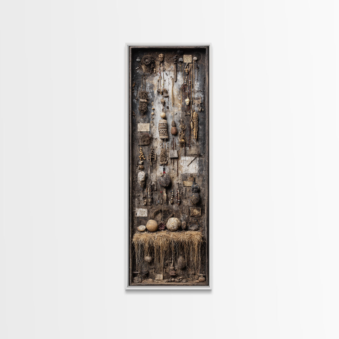Earthy African Artifact Shadowbox Wall Art, Tribal Assemblage Decor, Ancestral Beads Gourds, Rustic Cultural Home Decor Gift