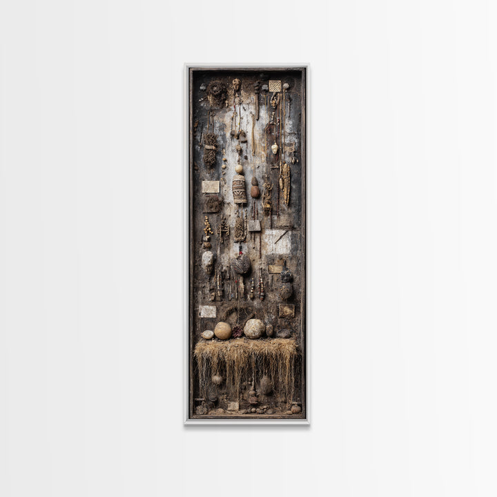 Earthy African Artifact Shadowbox Wall Art, Tribal Assemblage Decor, Ancestral Beads Gourds, Rustic Cultural Home Decor Gift