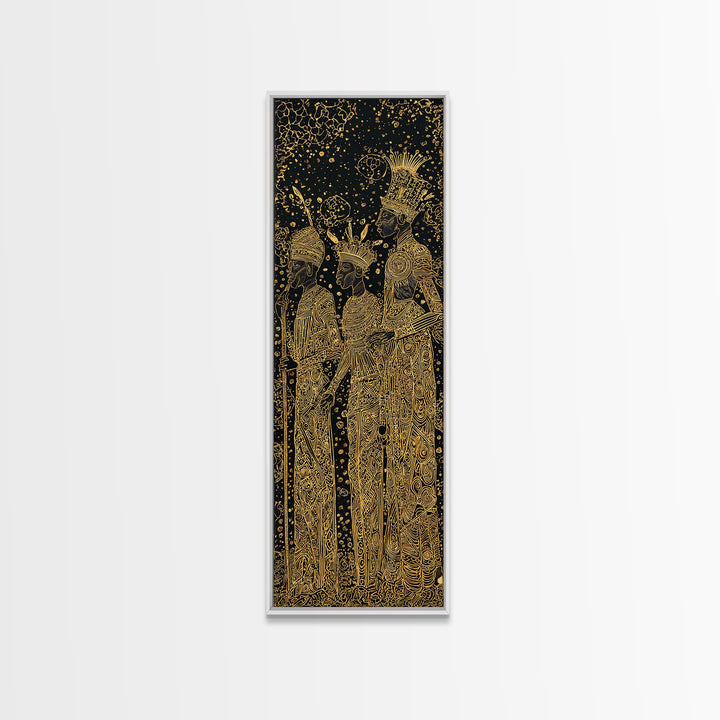 Gold Line African Queens Wall Art, Elegant Black And Gold Design, Tribal Woman Portrait, Afrocentric Cultural Home Decor