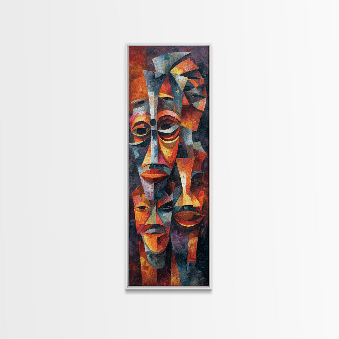 Cubist African Mask Faces Wall Art, Abstract African Art Print, Tribal Portrait Decor, Modern Afrocentric Home Decoration