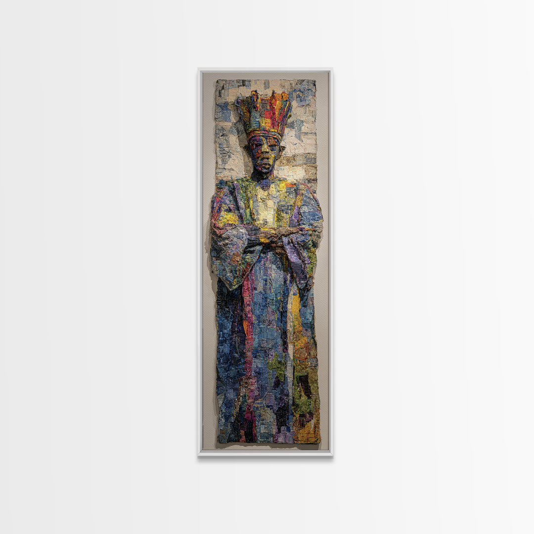 Regal Crowned African King Framed Canvas Print, Royal African Portrait, Cultural Wall Decor, Black History Art Gift For Home