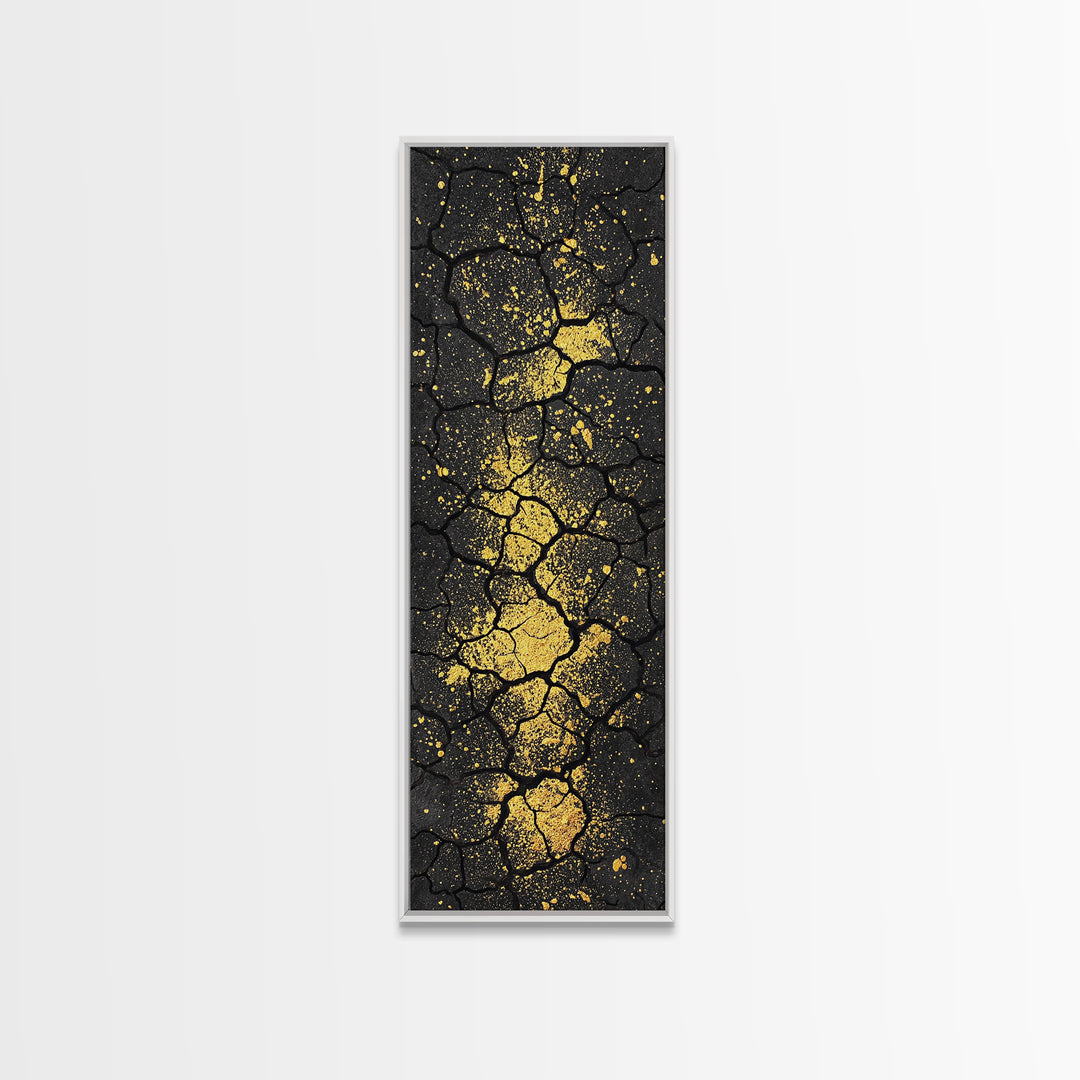 Cracked Black Stone With Gold Vein Wall Art, Abstract African Art Print, Luxury Canvas Decor, Earth Tone Home Decor Gift