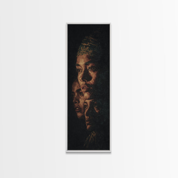Layered Black Woman Profile Portrait Canvas Print, Afrocentric Wall Art, African American Art, Black Beauty Home Decor Gift