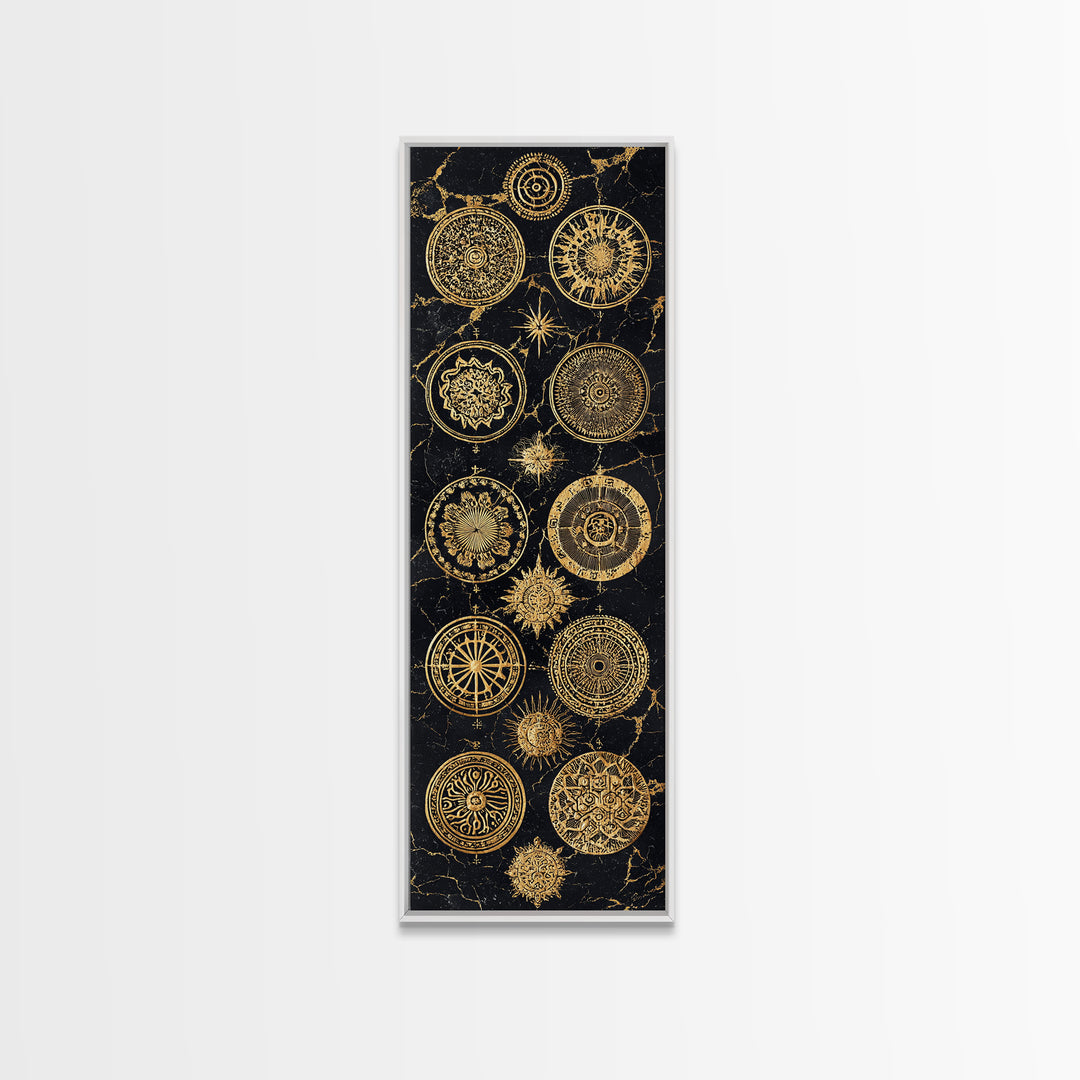 Golden Mandala Constellation Circles Wall Art, African Inspired Geometric Decor, Black And Gold Canvas, Spiritual Home Gift