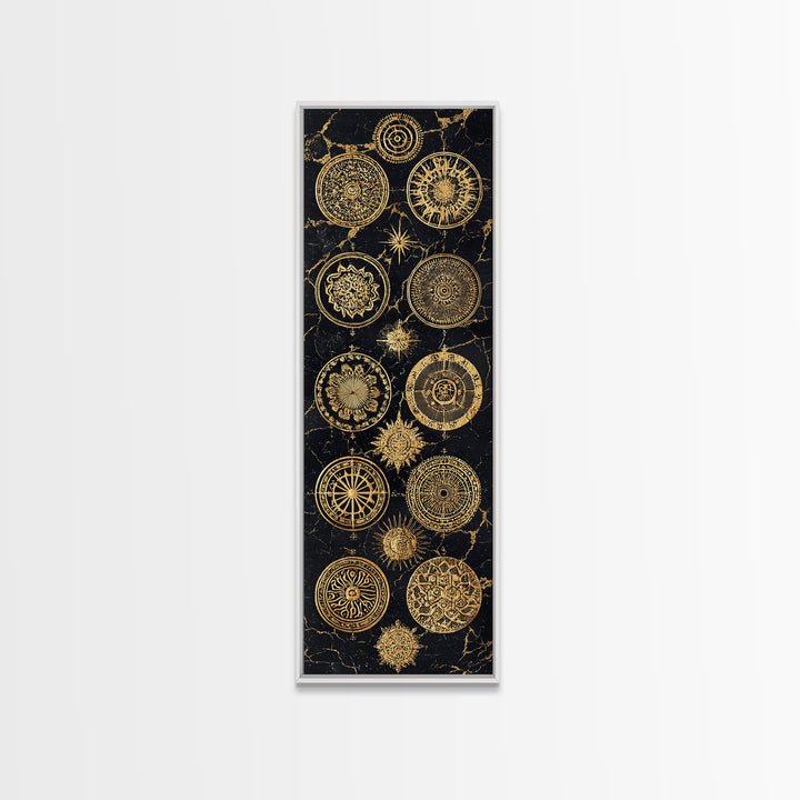 Golden Mandala Constellation Circles Wall Art, African Inspired Geometric Decor, Black And Gold Canvas, Spiritual Home Gift