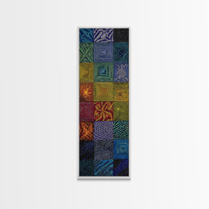 Blue Green African Quilt Patchwork Canvas Print, Abstract African Art, Textile Art, Boho Wall Decor, Modern Ethnic Home Decor