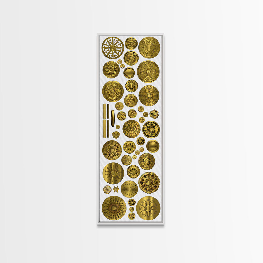 Golden Medallion Symbols On White Canvas Print, African Inspired Geometric Wall Art, Tribal Patterns, Luxury Home Decor Gift